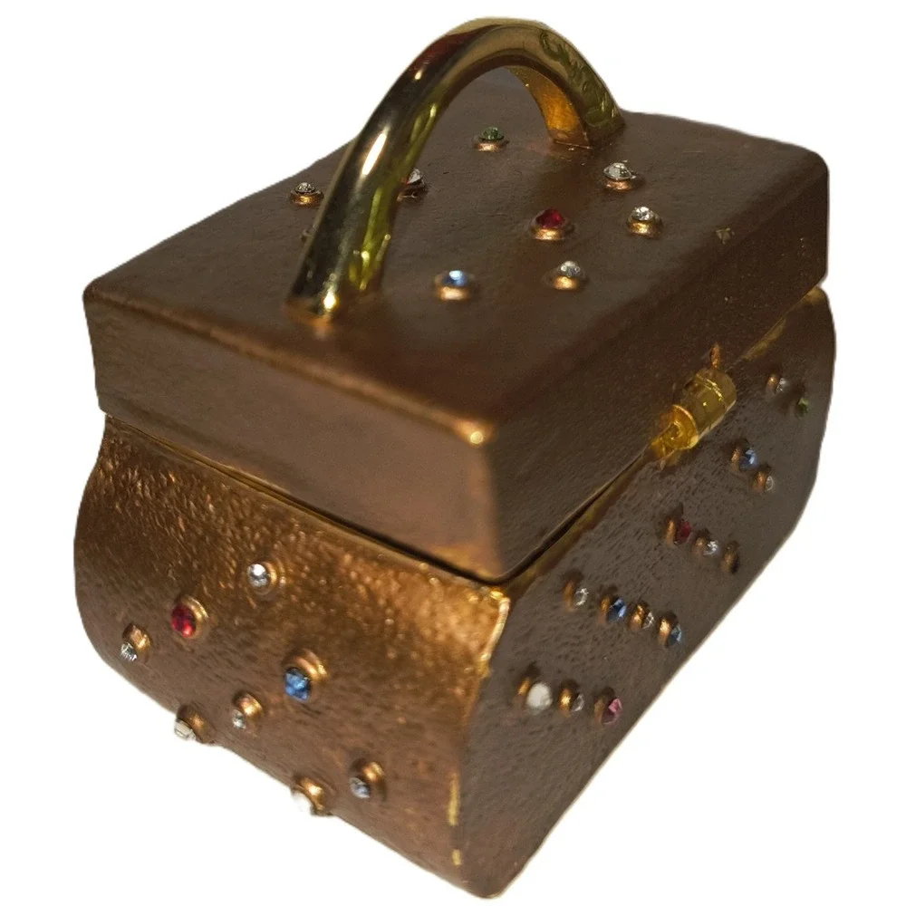 Trinket Rhinestone Purse‎ Collectible, Gold-tone, 2 x 1.5 x 1.5